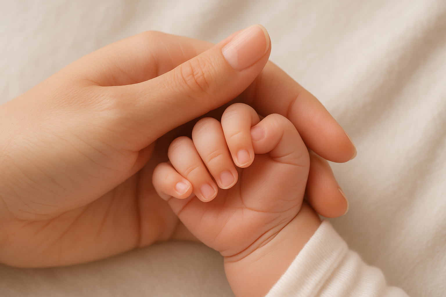 健康的な爪を持つ母親と赤ちゃんの手