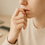 ストレスを感じて爪を噛む人の様子の画像