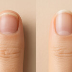 マッサージ開始前と3ヶ月後の爪の変化を示すビフォーアフター写真