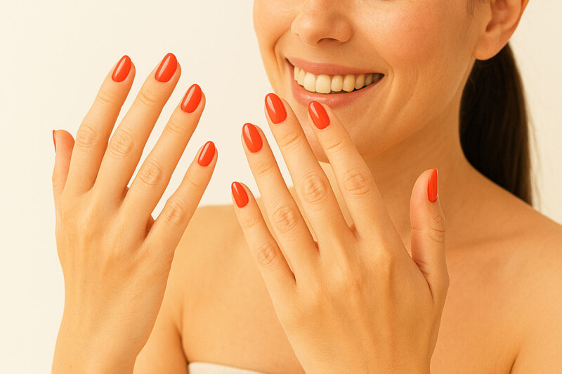 脳の神経回路とネイルケアの関係を表現した科学的イメージ、色彩心理学の効果も含む